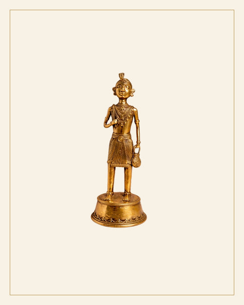 Handcrafted Brass Tribal Folk Musician Figurine – Traditional Bhareva Bell Metal showpiece — Saptadhārā