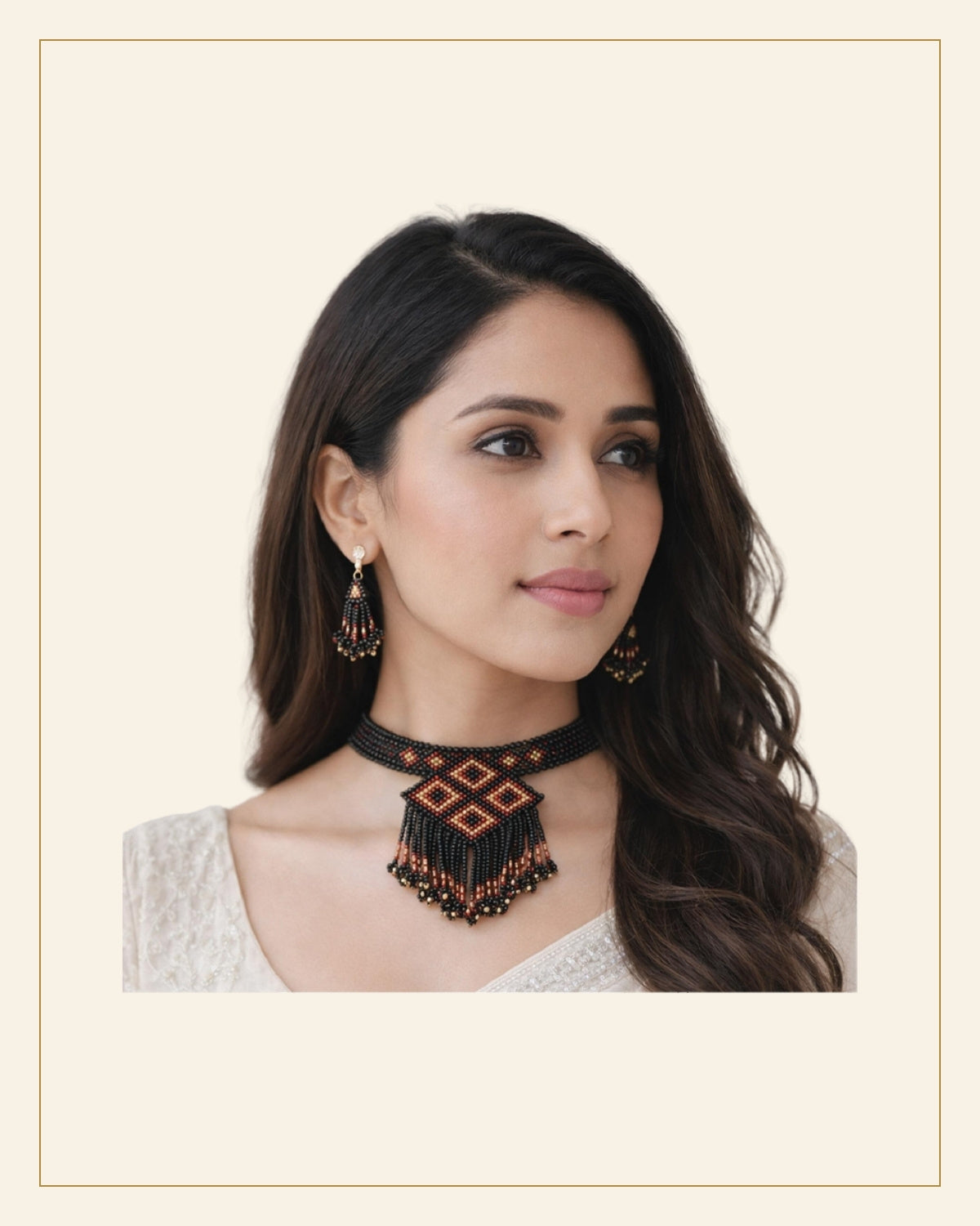 Handcrafted Beaded Choker Necklace Set with Medium Size Pendant — Saptadhārā