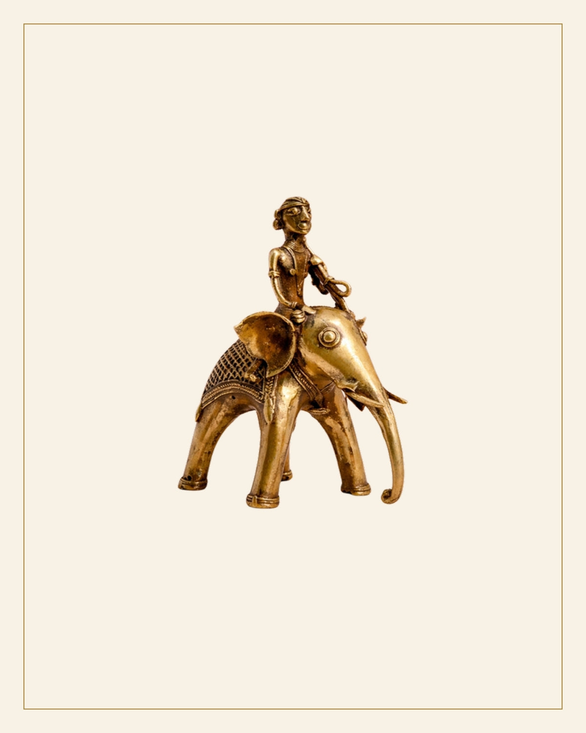 Handcrafted Brass Elephant with Mahavat Showpiece – Medium (Bhareva Craft) — Saptadhārā