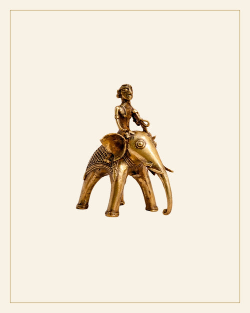 Handcrafted Brass Elephant with Mahavat Showpiece – Medium (Bhareva Craft) — Saptadhārā