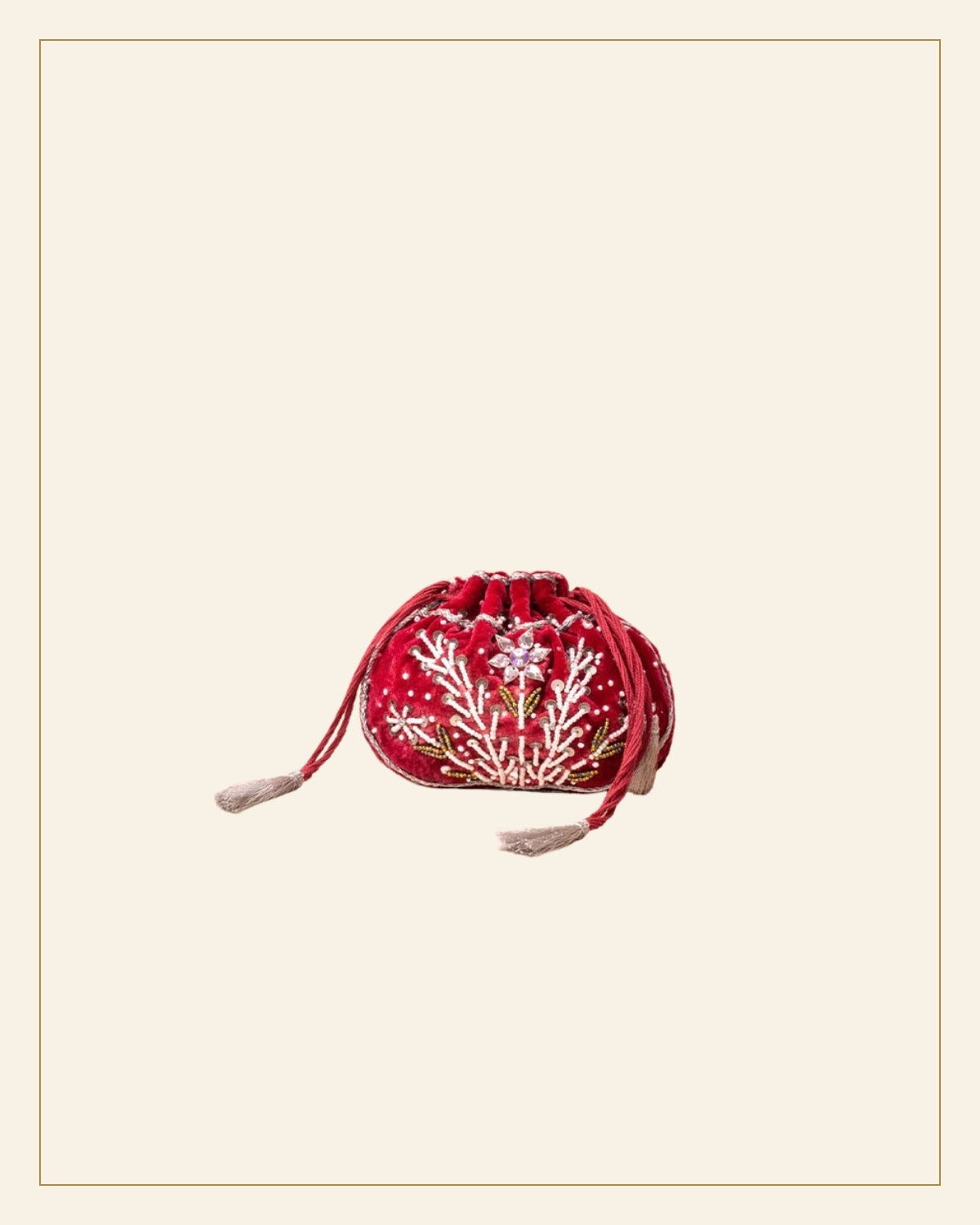 Gulabi Red Velvet Zari & Zardozi Potli Bag — Saptadhārā