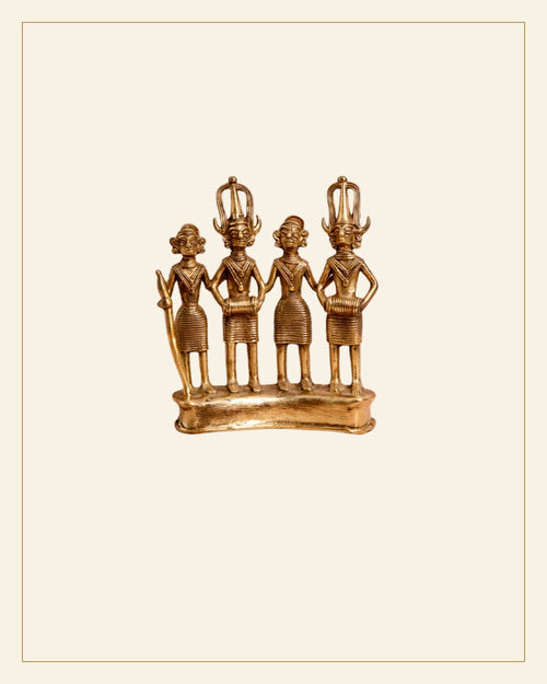 Handcrafted Brass Tribal Musician Ensemble showpiece — Saptadhārā