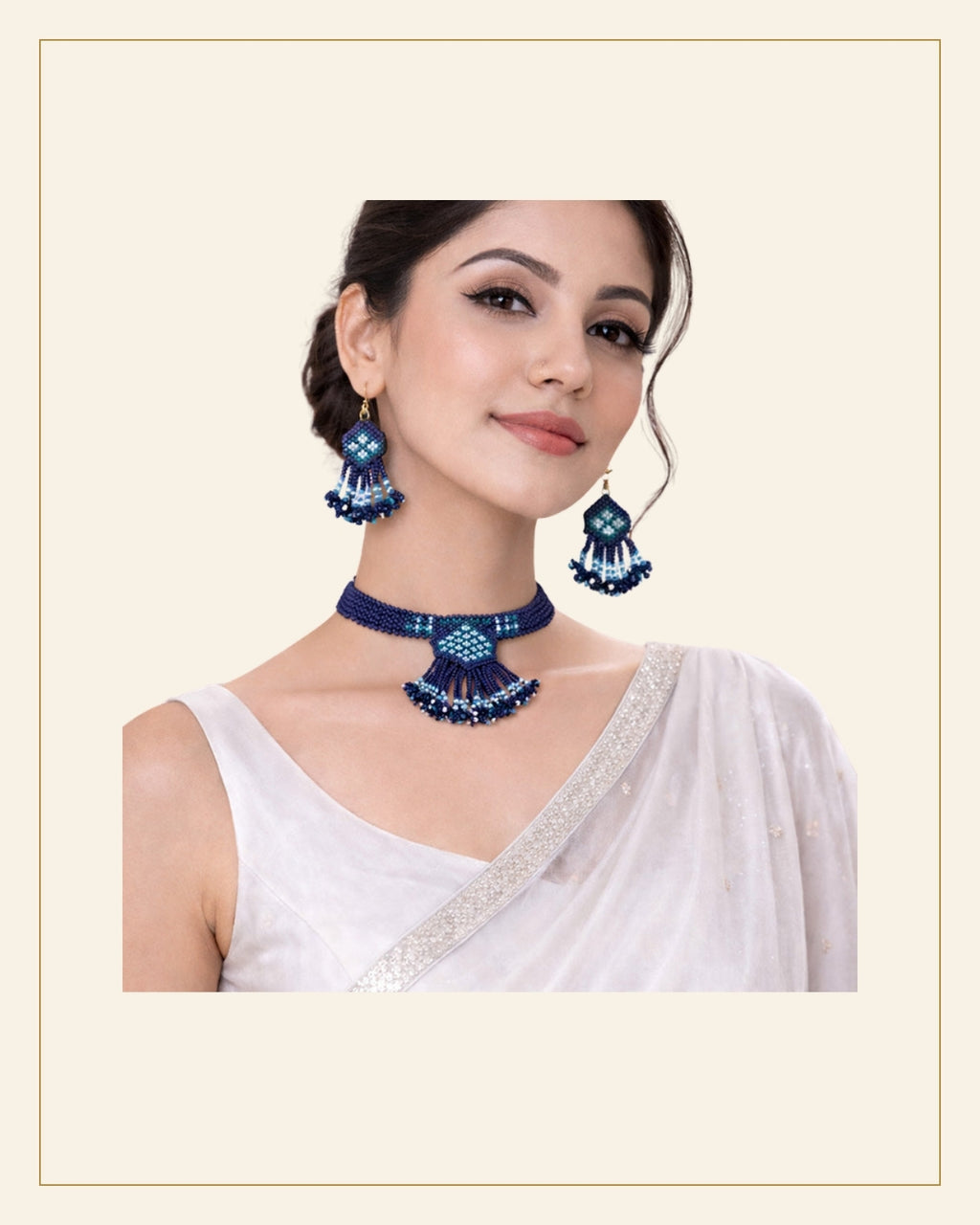 Handcrafted Beaded Choker Necklace Set with Medium Size Pendant — Saptadhārā