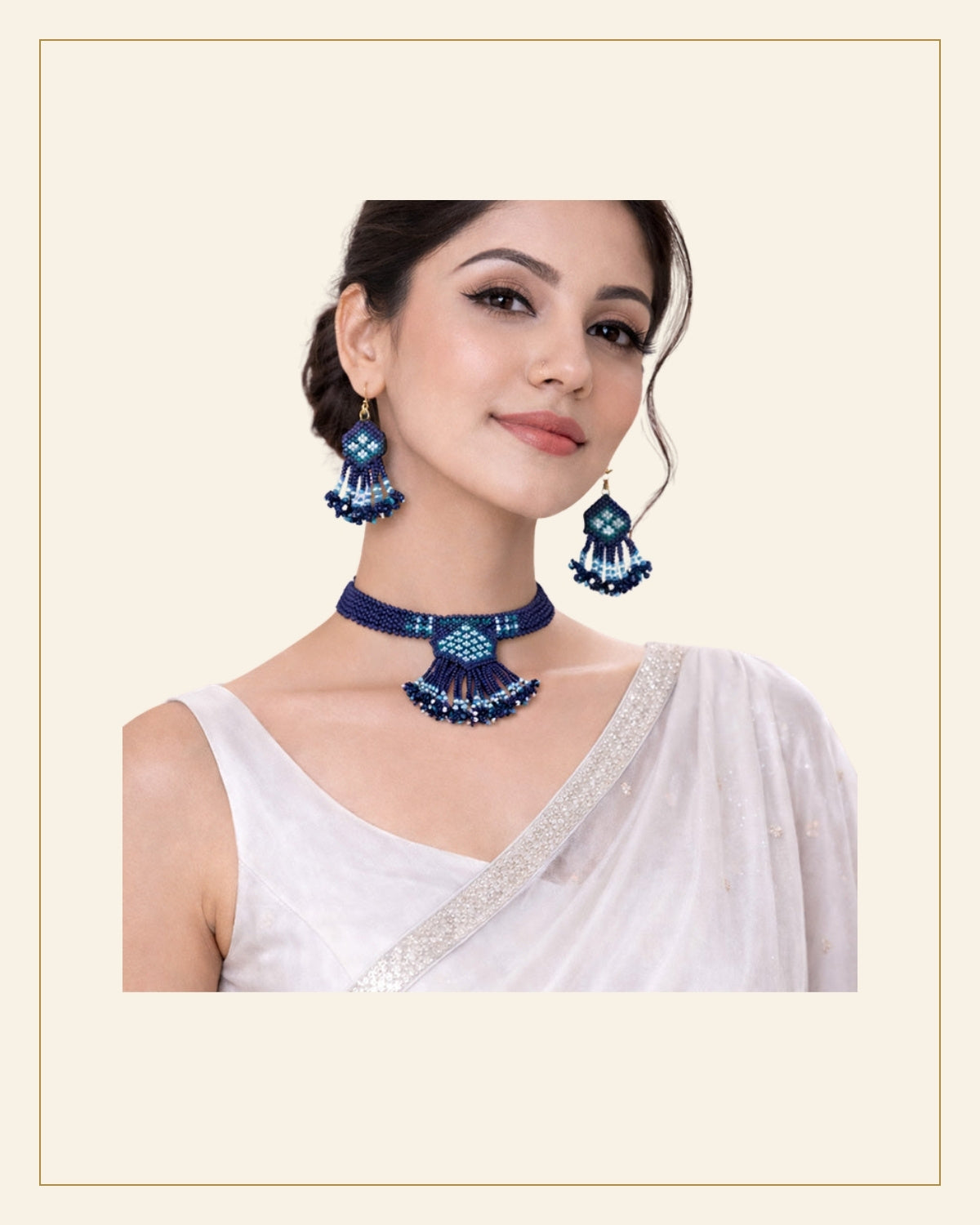 Handcrafted Beaded Choker Necklace Set with Medium Size Pendant — Saptadhārā