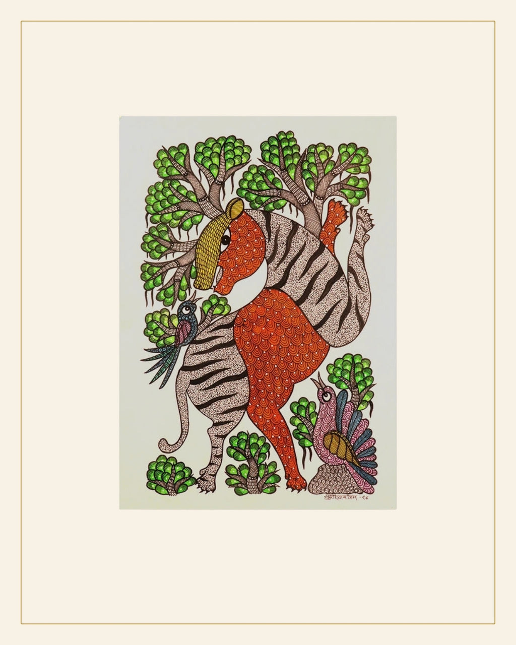 Handcrafted Gond Tiger Painting | Traditional Tribal Folk Art — Saptadhārā