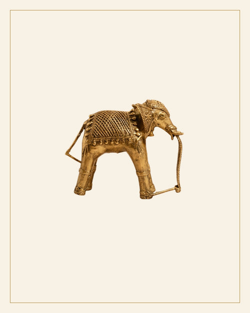 Handcrafted Brass Elephant with Lotus Showpiece – Medium (Bhareva Craft) — Saptadhārā