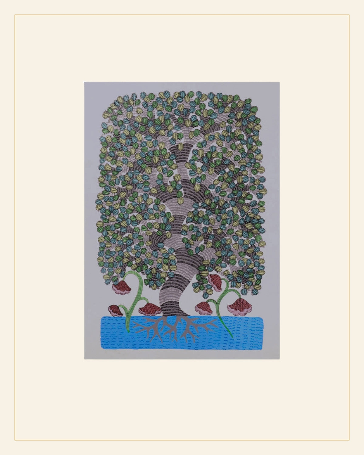 Handcrafted Gond Painting – Tree of Life | Traditional Tribal Art — Saptadhārā