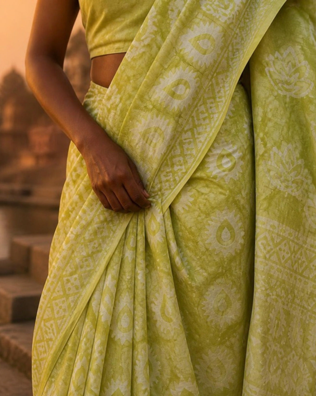 Styled image: Dhani Batik Cotton Saree, border and pleats