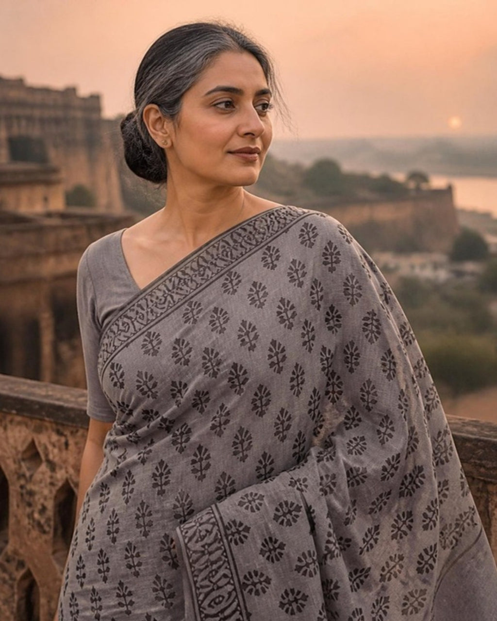Styled image: Dhuan Batik Cotton Saree, pallu view