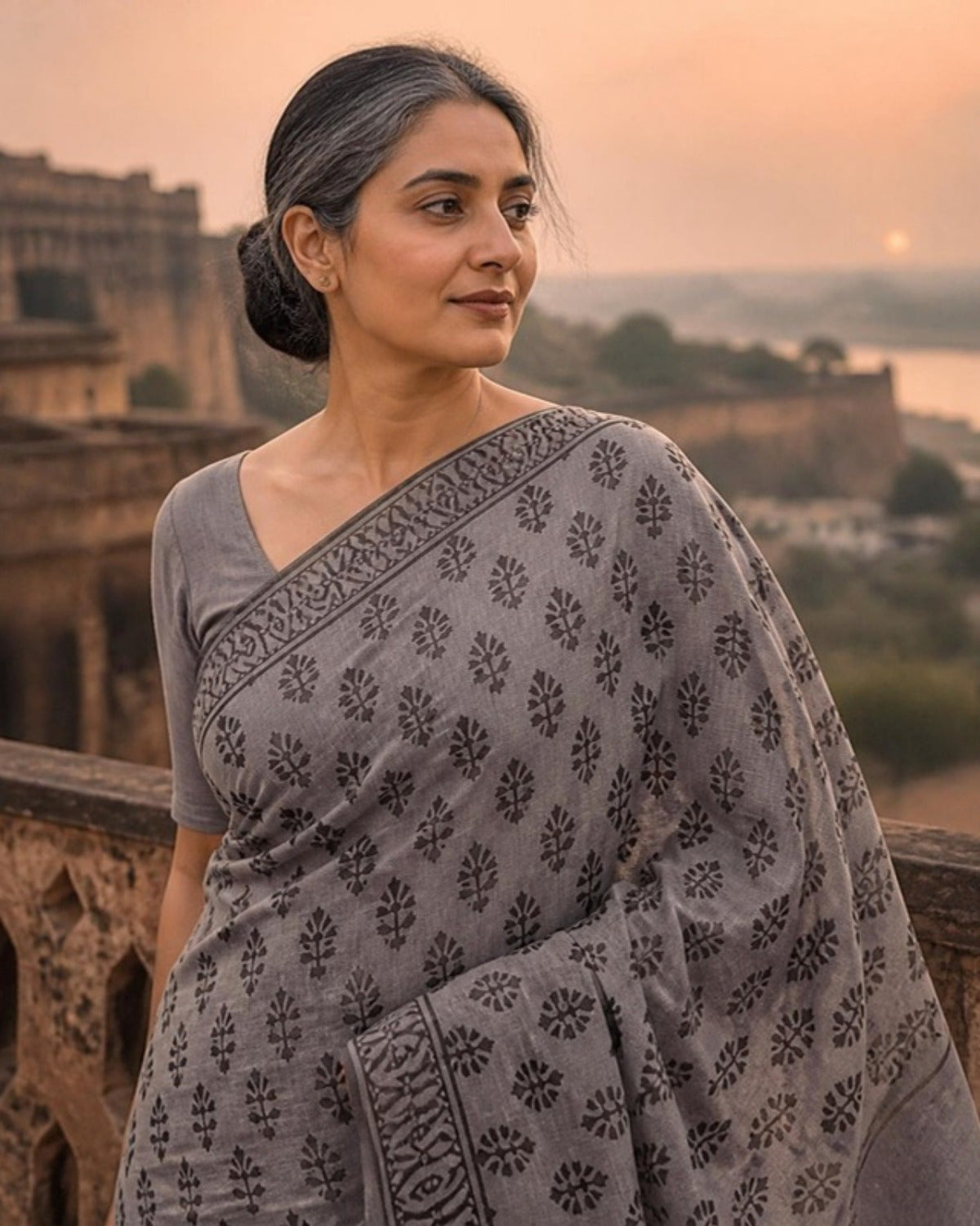 Styled image: Dhuan Batik Cotton Saree, pallu view