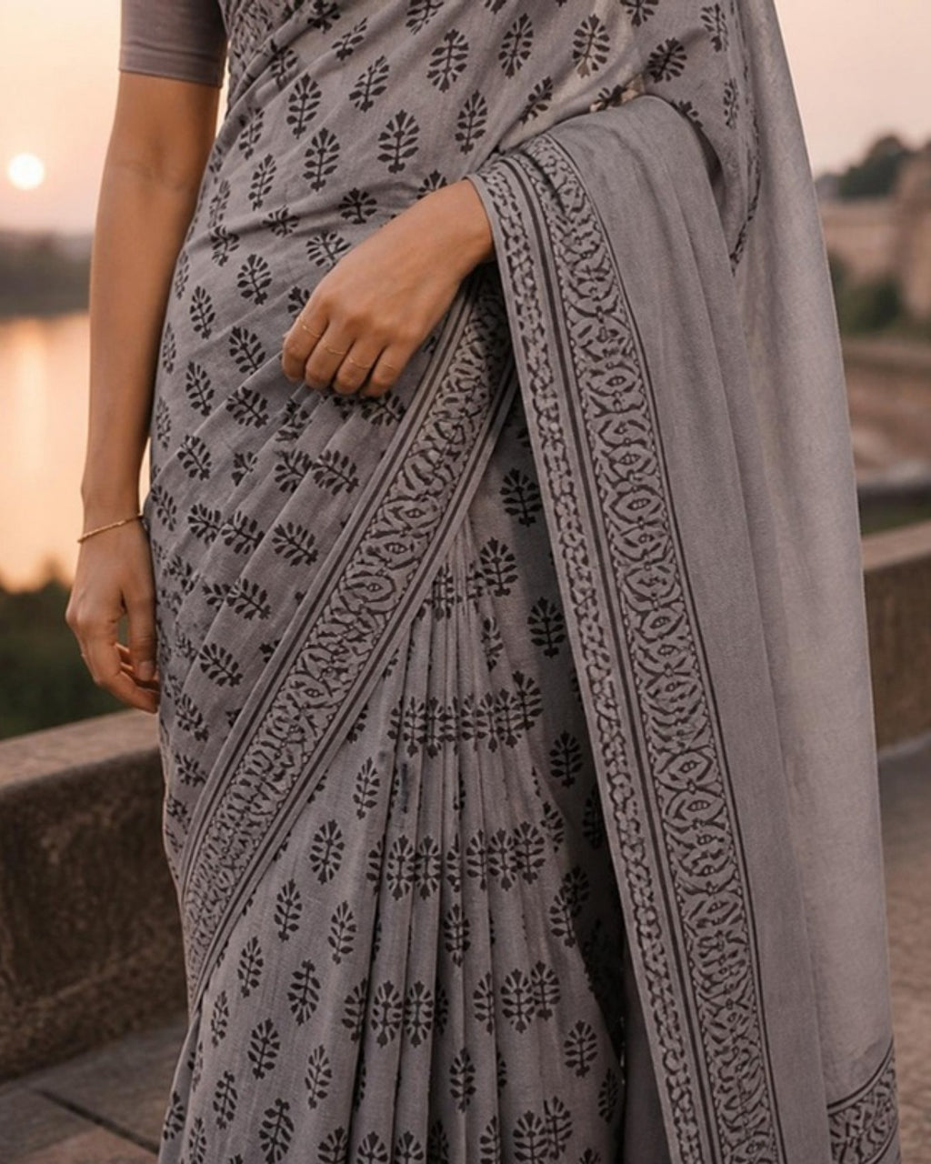 Styled image: Dhuan Batik Cotton Saree, border and pleats