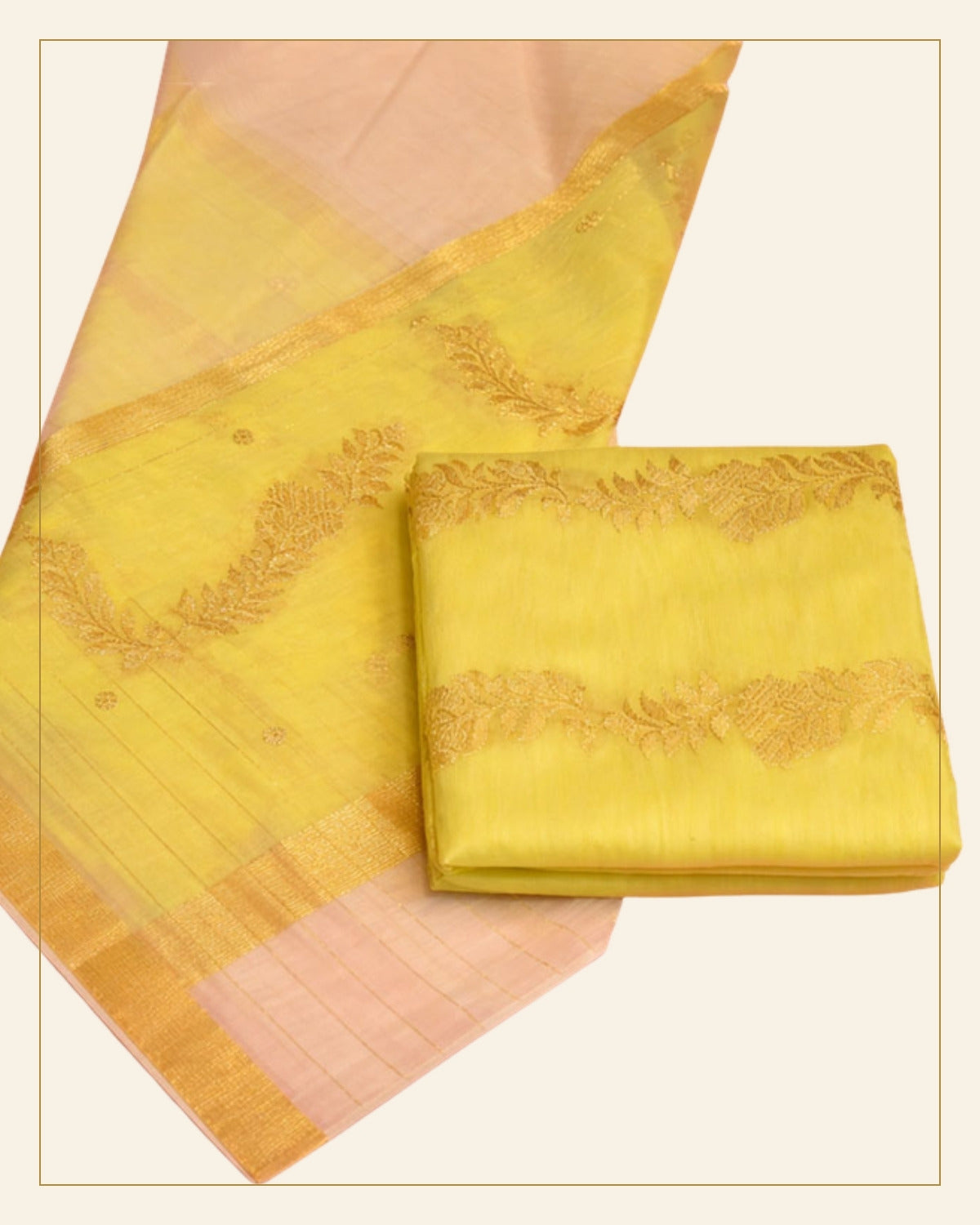 Handwoven Unstitched Chanderi 3 Piece Suit Set (Silk & Mercerized Cotton) — Saptadhārā detail