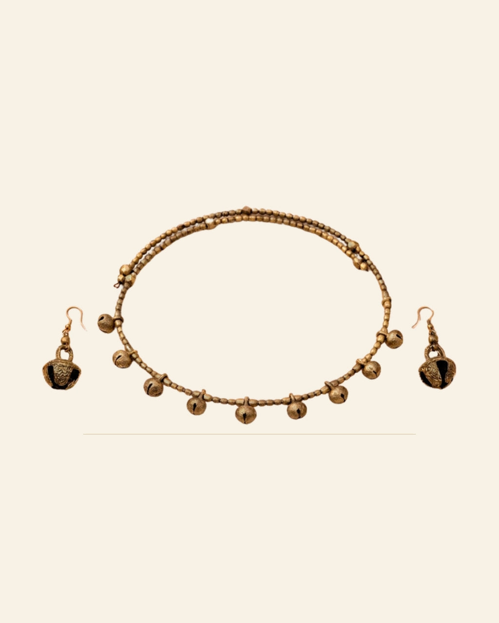 Handcrafted Bell Metal Ghungroo Necklace Set – Antique Finish — Saptadhārā studio