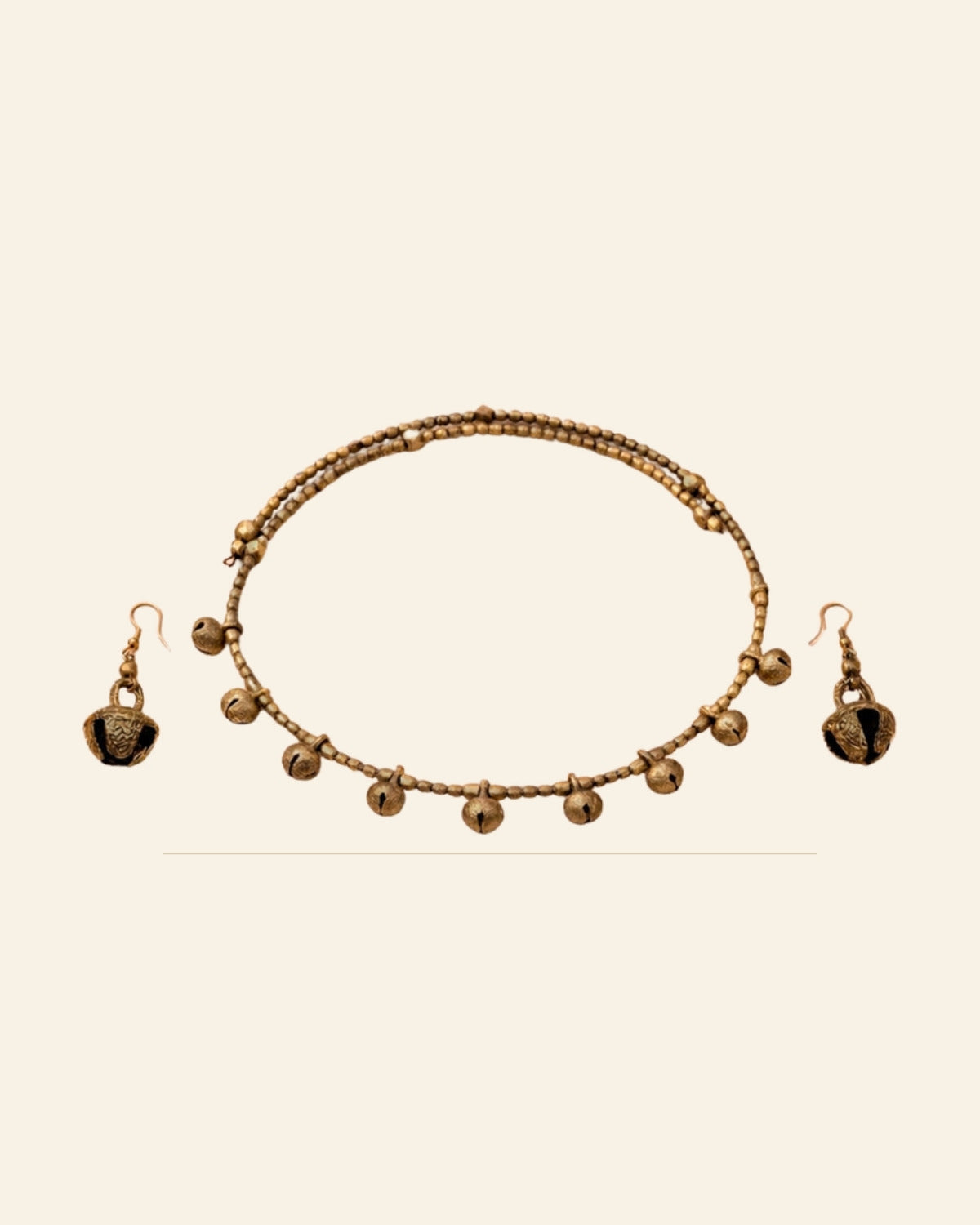 Handcrafted Bell Metal Ghungroo Necklace Set – Antique Finish — Saptadhārā studio
