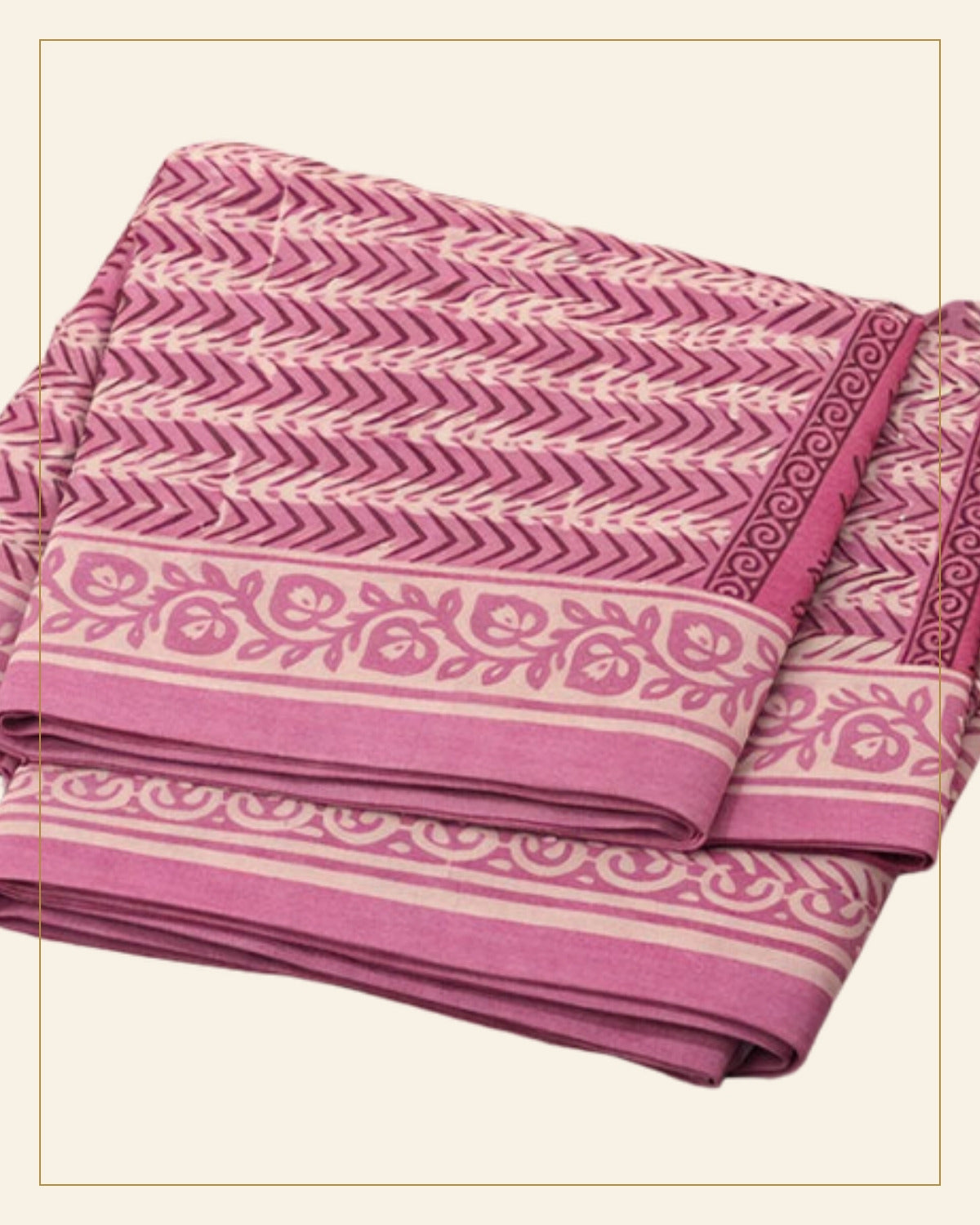 Gulabi Dabu Print Cotton Dress Material — Saptadhārā detail