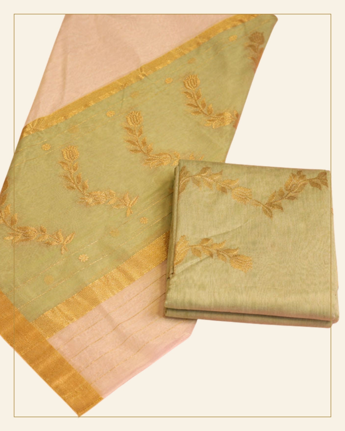 Handwoven Unstitched Chanderi 3 Piece Suit Set (Silk & Mercerized Cotton) — Saptadhārā detail