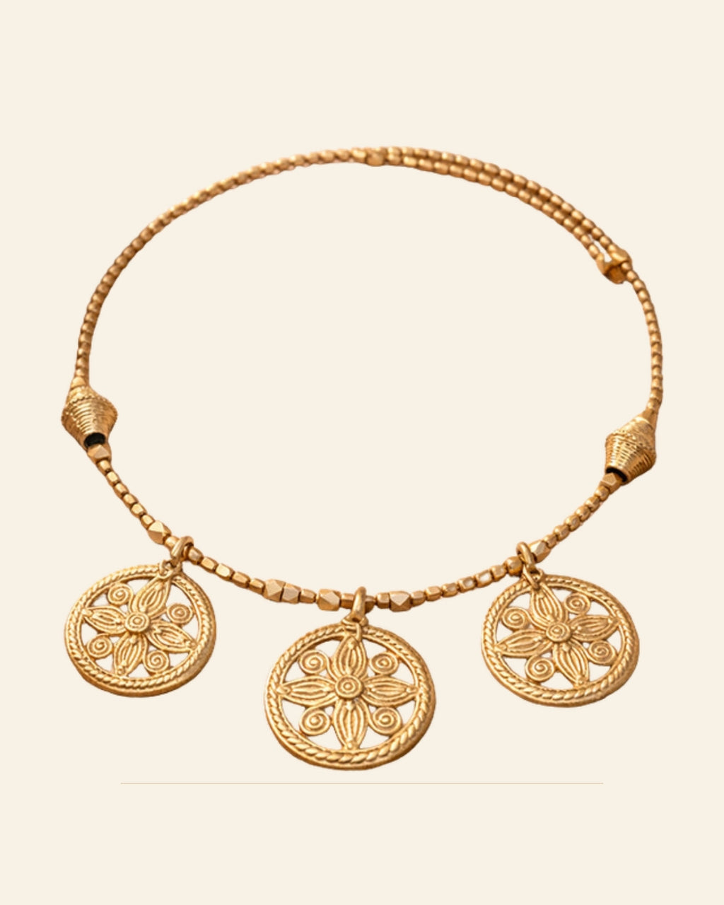 Handcrafted Bell Metal Coin Necklace Set – Antique Tribal Design — Saptadhārā studio