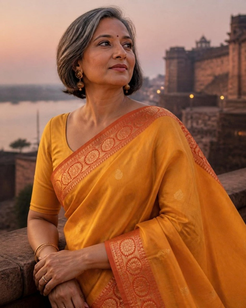 Styled image: Haldi Chanderi Silk & Cotton Saree, pallu view