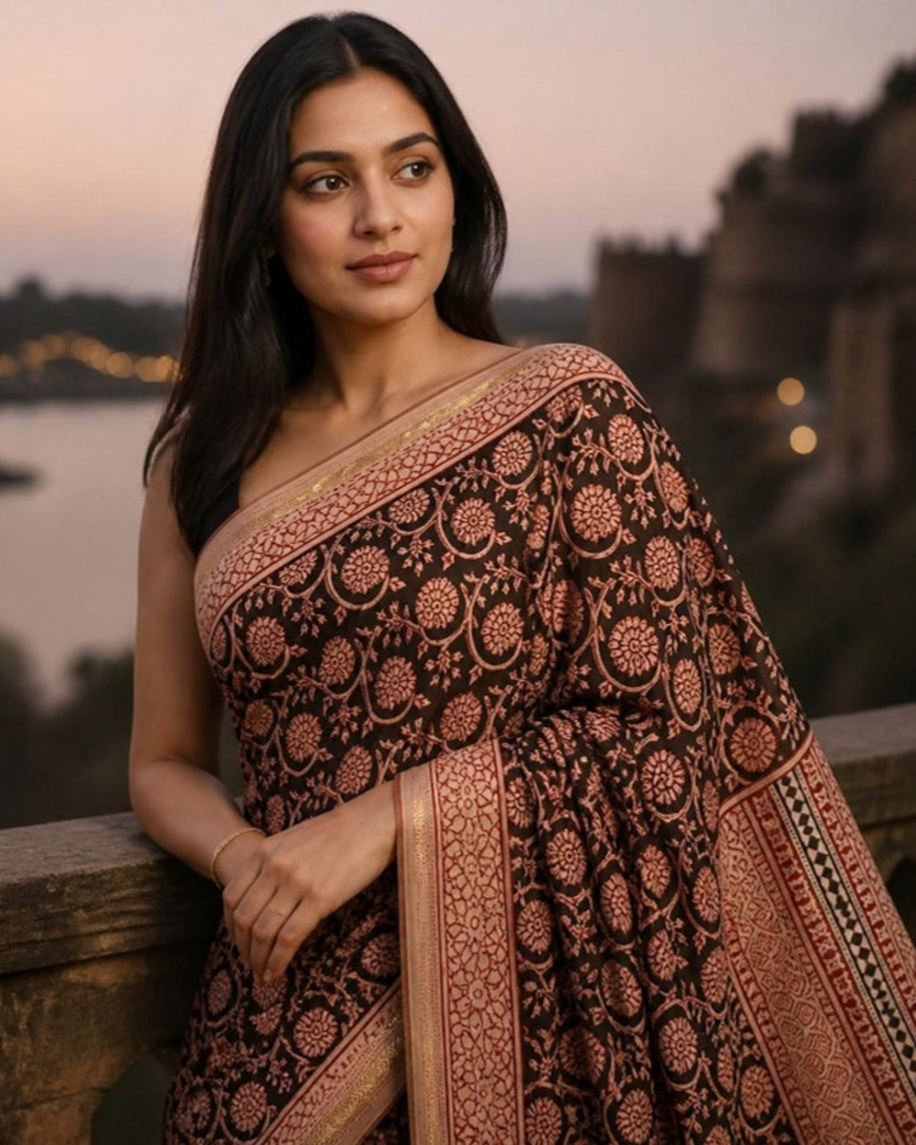 Styled image: Shyam Bagh Print Silk & Cotton Saree, pallu view