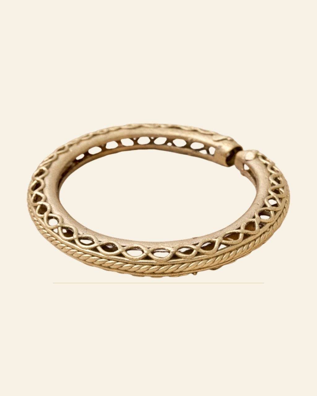 Handcrafted Bell Metal Open Cuff Kada – Antique Lattice Design — Saptadhārā studio