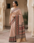 Styled image: model wearing the Shyam Bagh Print Silk & Cotton Saree