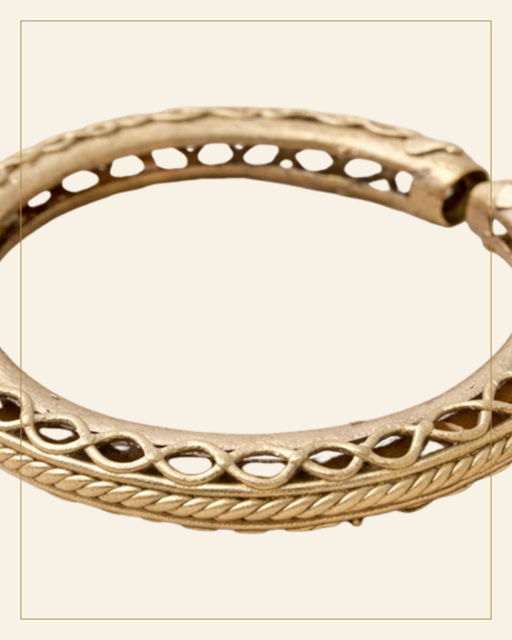 Handcrafted Bell Metal Open Cuff Kada – Antique Lattice Design — Saptadhārā detail