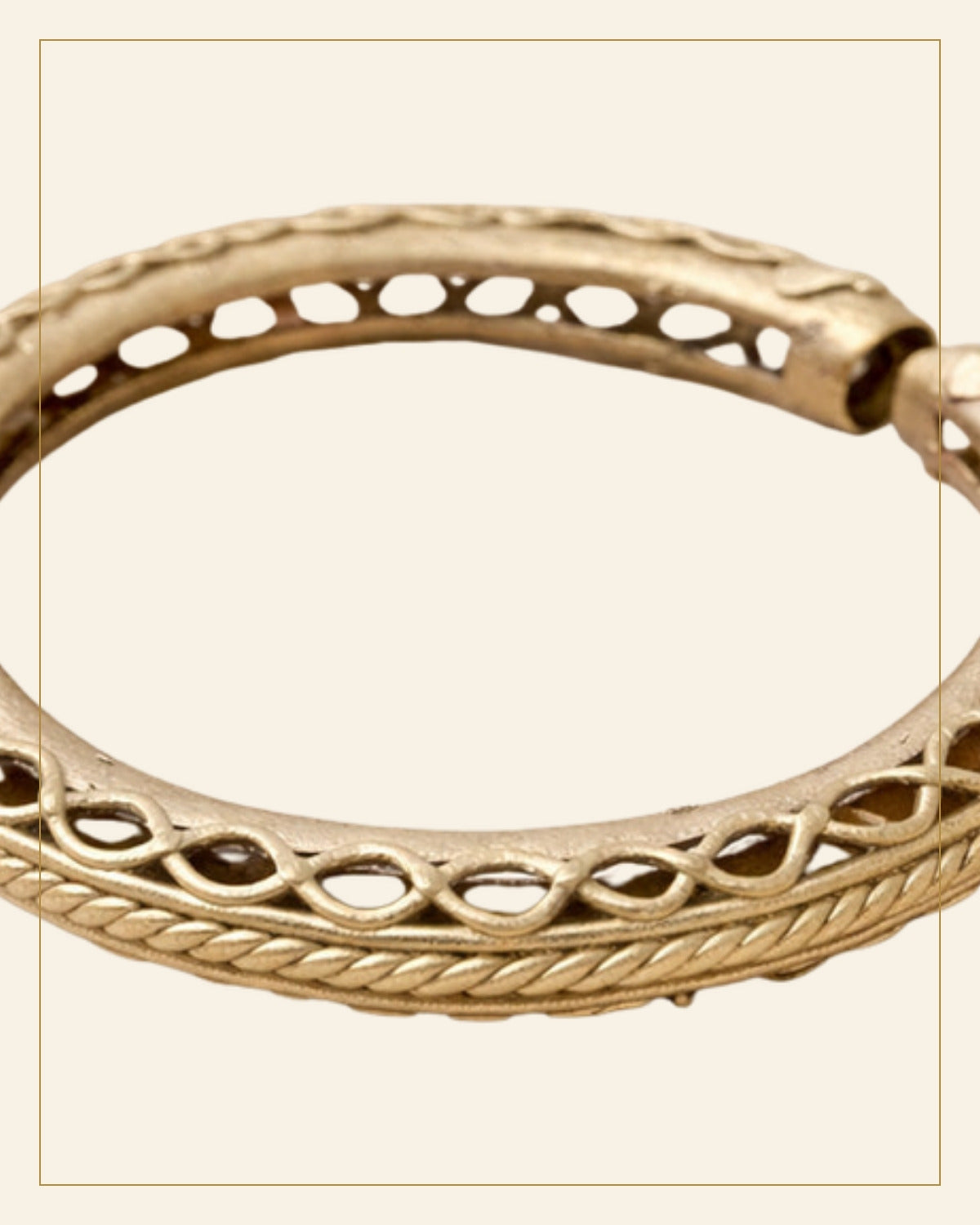 Handcrafted Bell Metal Open Cuff Kada – Antique Lattice Design — Saptadhārā detail
