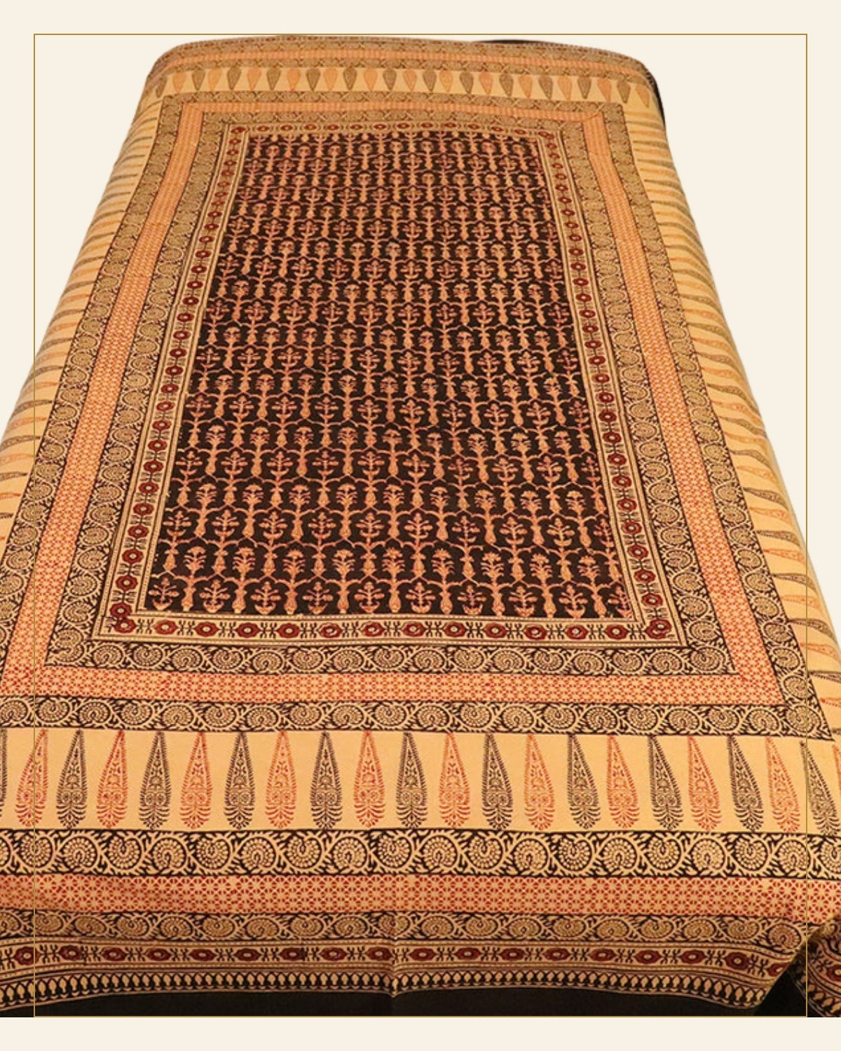 Hand Block Printed Bagh Cotton Single Bed Sheet — Saptadhārā detail