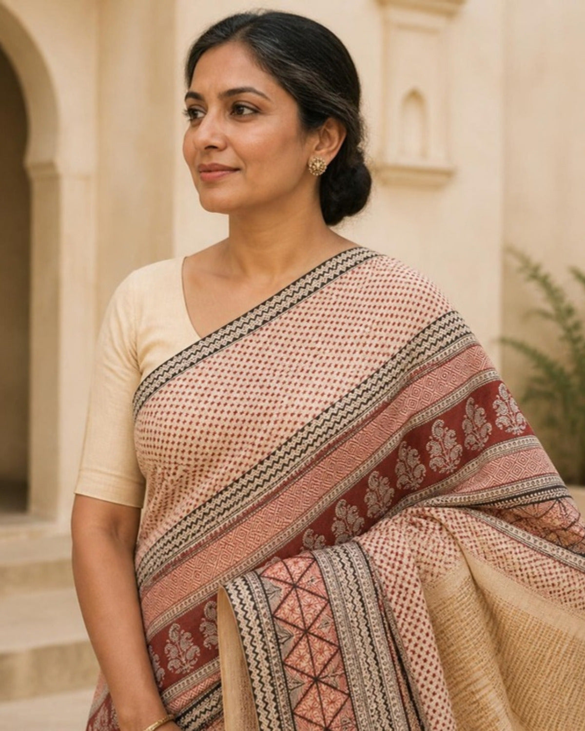 Styled image: Shyam Bagh Print Silk & Cotton Saree, pallu view