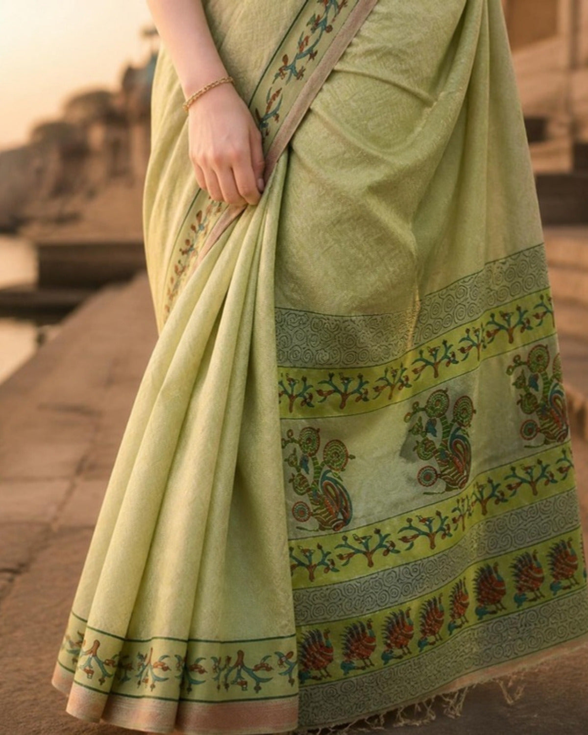Styled image: Dhani Gond Art Saree with Gond Motifs, border and pleats