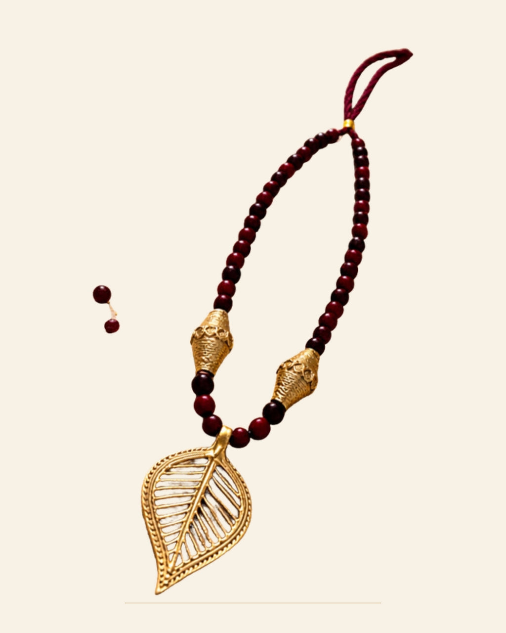 Handcrafted Bhareva Bell Metal Leaf Pendant Necklace Set — Saptadhārā studio