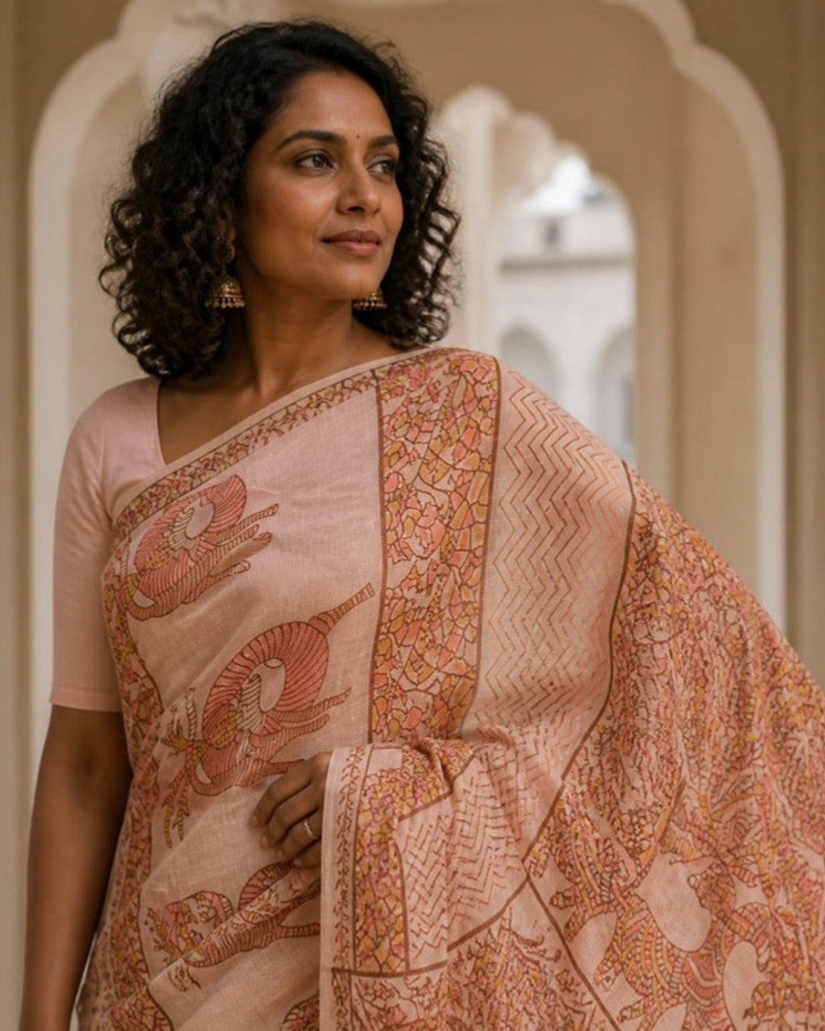 Styled image: Gulabi Gond Art Saree with Gond Motifs, pallu view