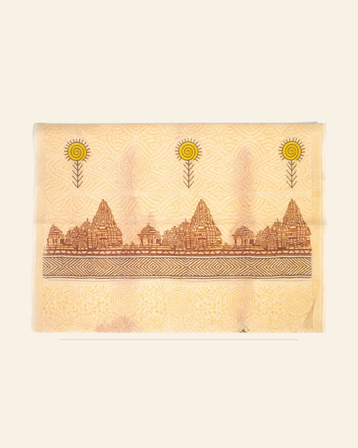 Block Printed Chanderi Stole – Heritage Temple Motif — Saptadhārā studio