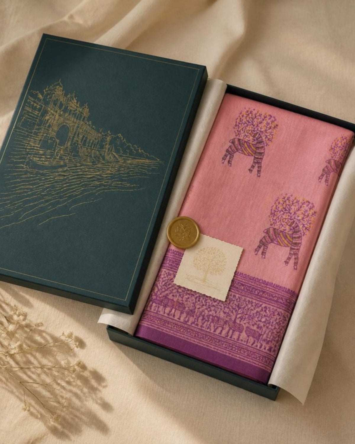 Packed in the Saptadhārā Narmada Edit box: Jamuni Gond Art Saree with Gond Motifs