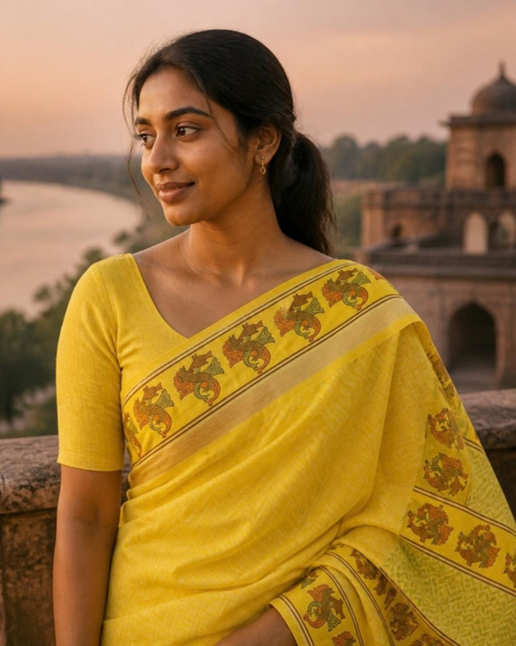 Styled image: Haldi Gond Art Saree with Gond Motifs, pallu view