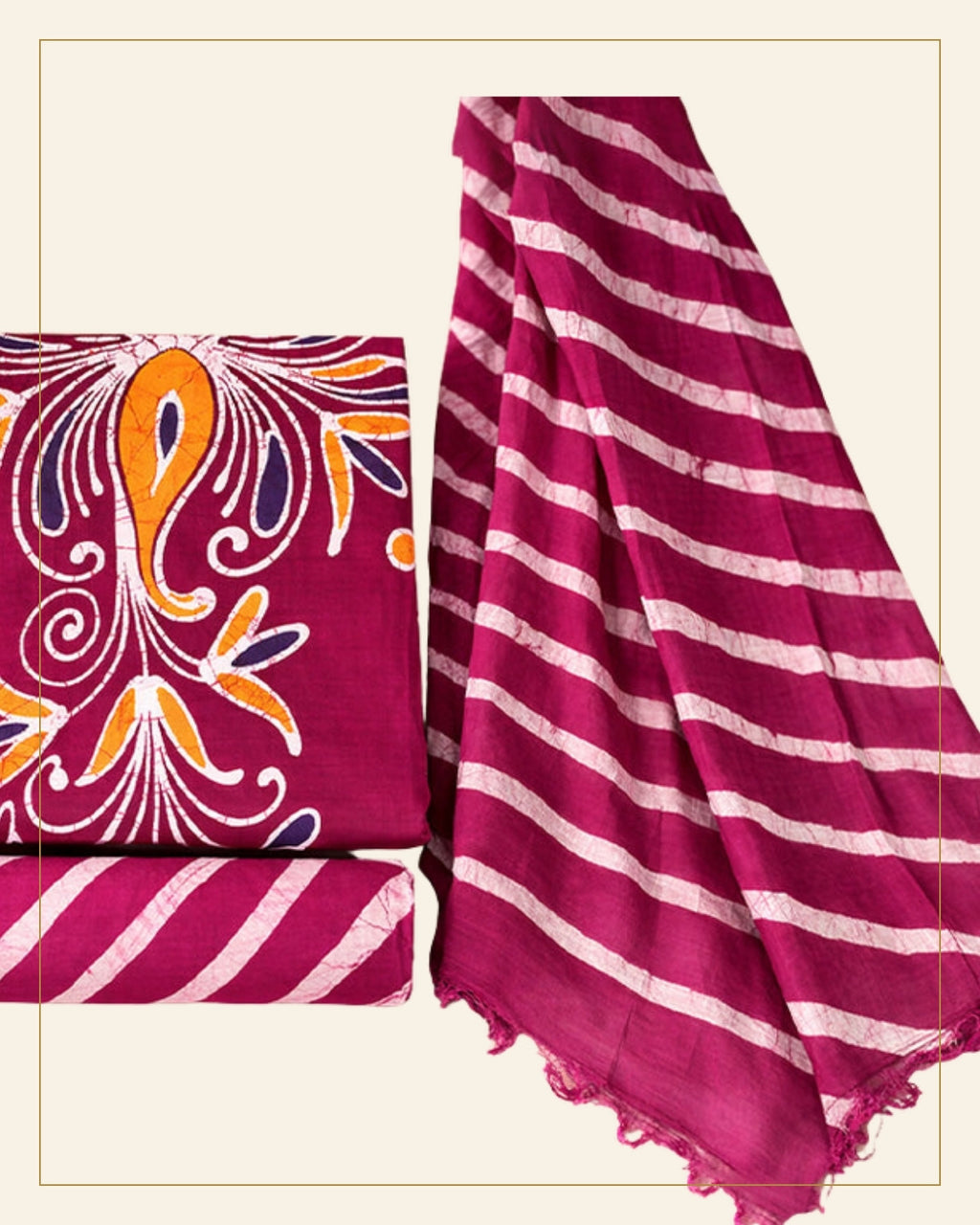 Handcrafted Pen Batik Print Cotton Dress Material — Saptadhārā detail