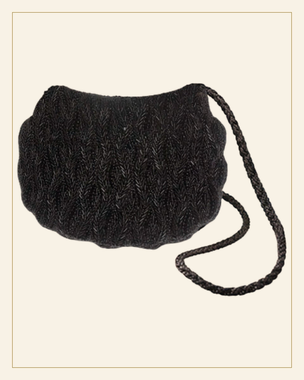 Handcrafted Black Beaded Evening Hand Bag with Chain Strap — Saptadhārā detail