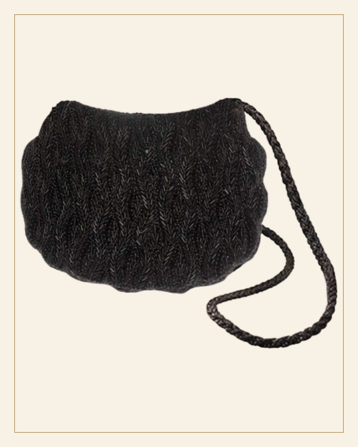 Handcrafted Black Beaded Evening Hand Bag with Chain Strap — Saptadhārā detail