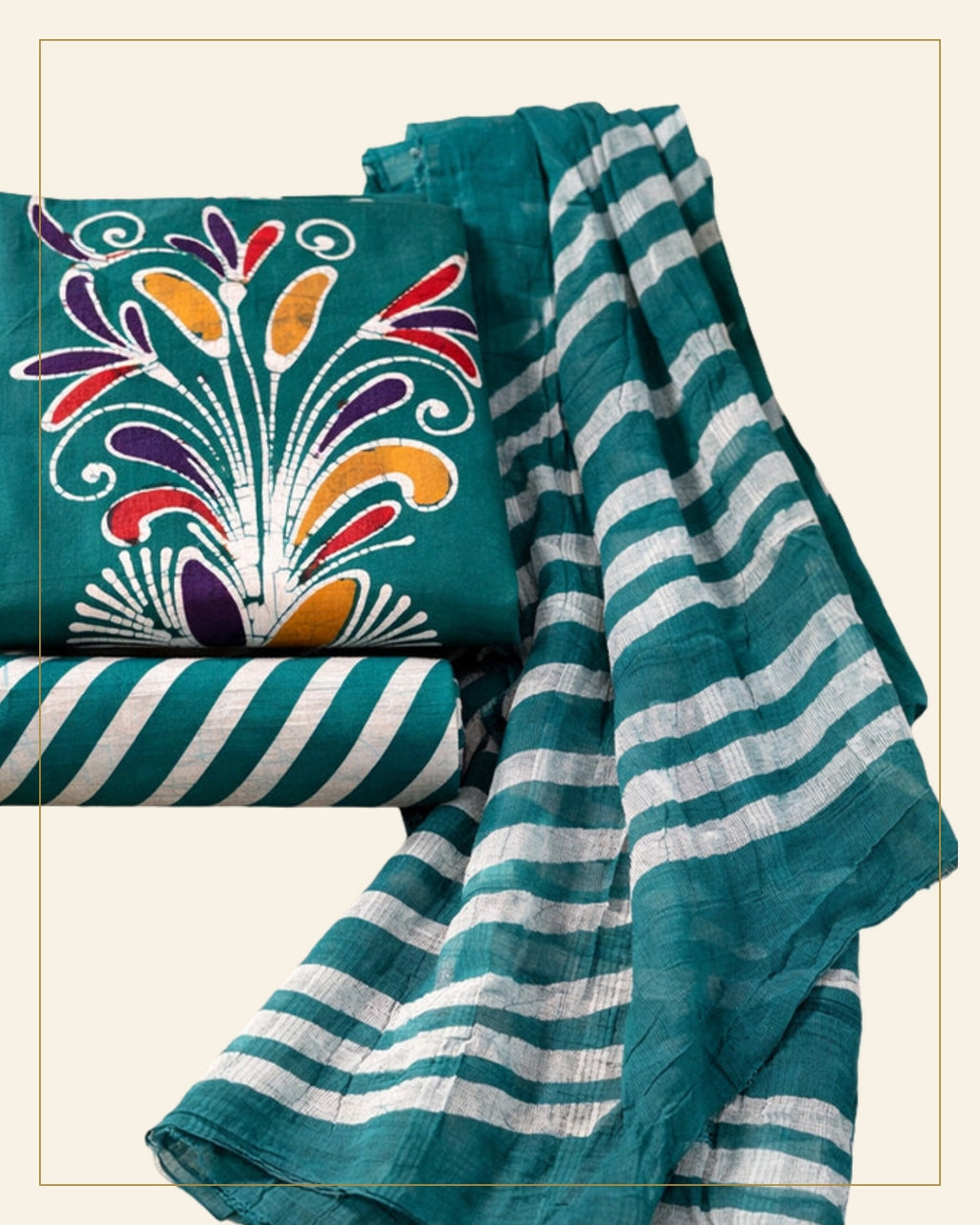 Handcrafted Pen Batik Print Cotton Dress Material — Saptadhārā detail