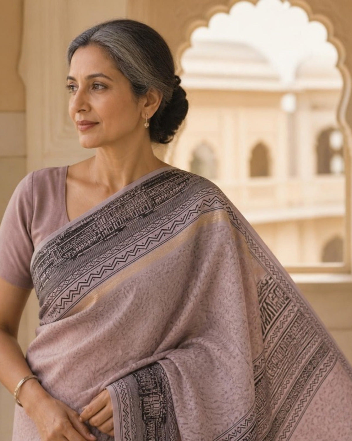 Styled image: Dhuan Hand Block Print Saree, pallu view