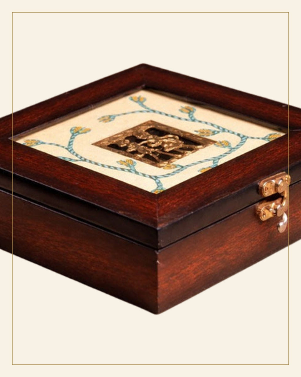 Handcrafted Wooden Premium Gift Box with Metal Art Inlay — Saptadhārā detail