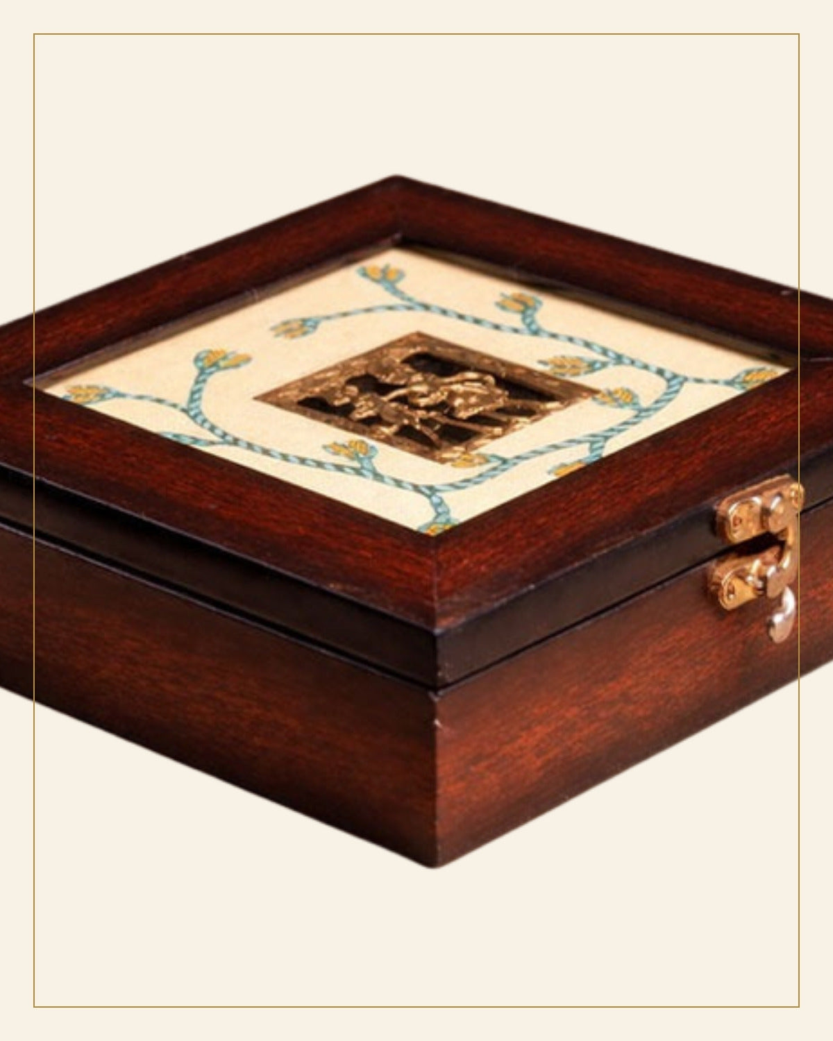 Handcrafted Wooden Premium Gift Box with Metal Art Inlay — Saptadhārā detail