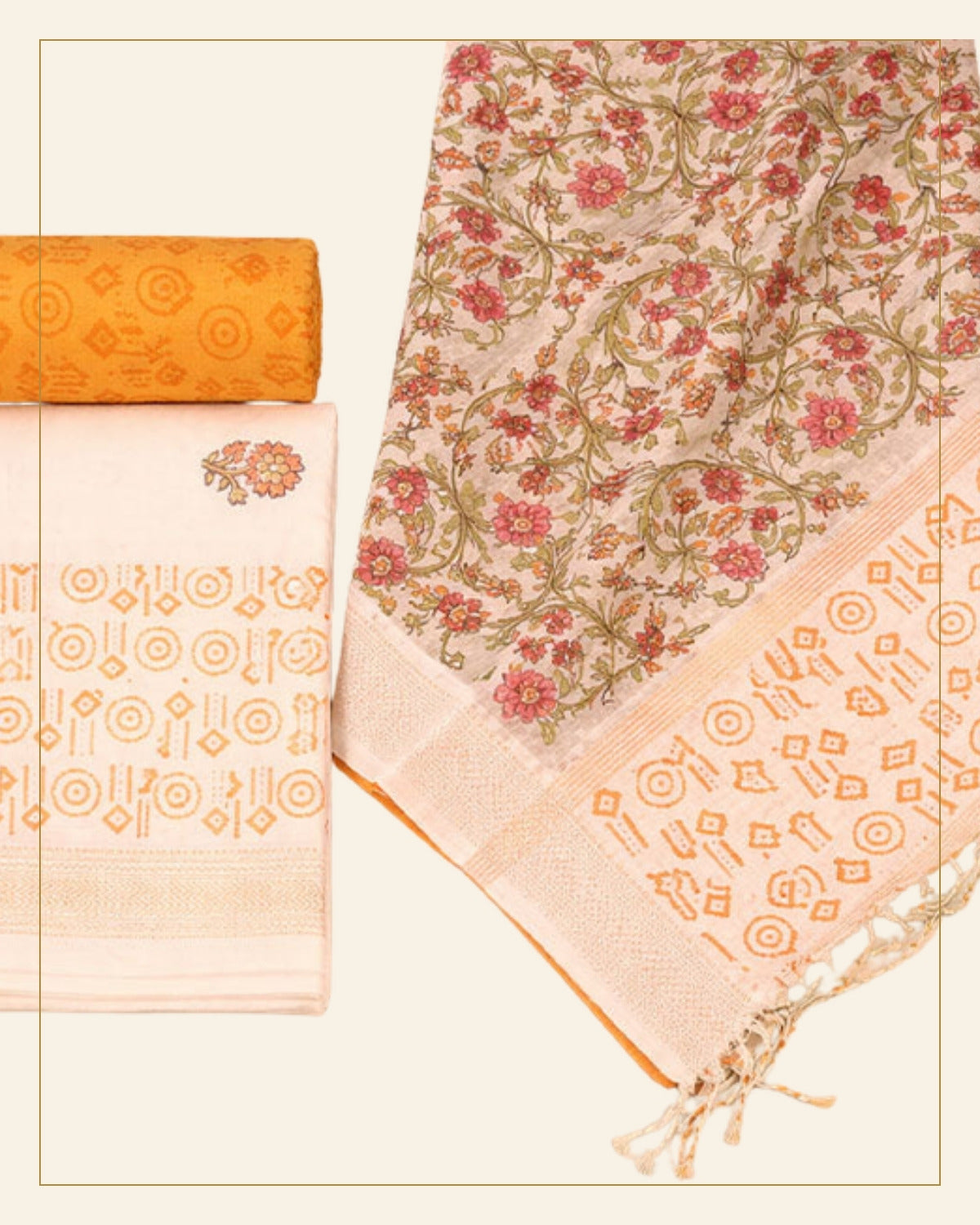 Block Print Neck Design Maheshwari Unstitched Suit Set – Traditional Geometric Motif (3 Piece) — Saptadhārā detail