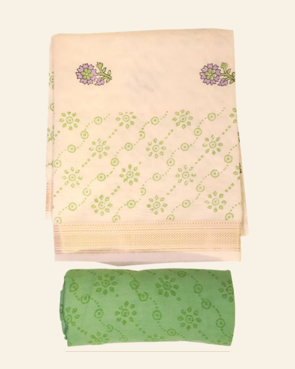 Block Print Neck Design Maheshwari Unstitched Suit Set – 3 Piece — Saptadhārā studio
