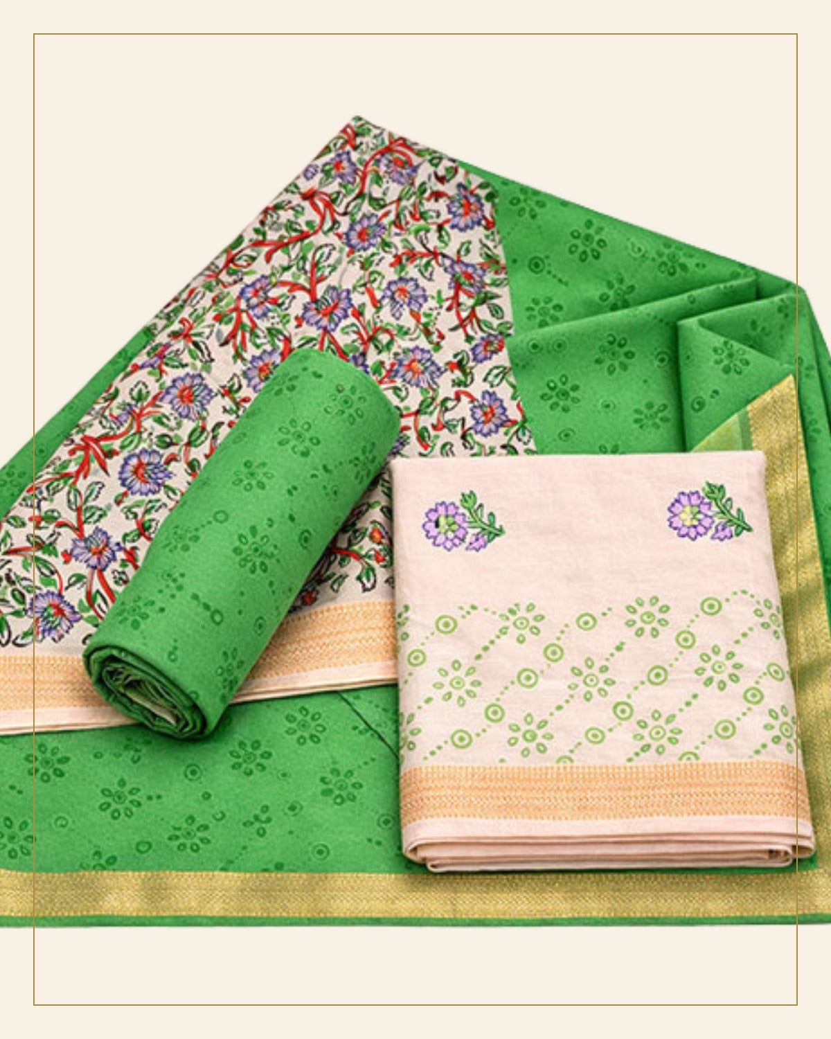 Block Print Neck Design Maheshwari Unstitched Suit Set – 3 Piece — Saptadhārā detail