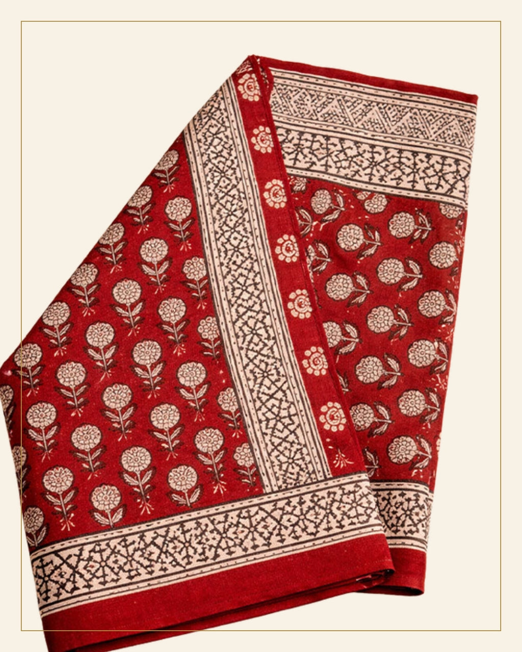 Hand Block Printed Bagh Cotton Dupatta — Saptadhārā detail