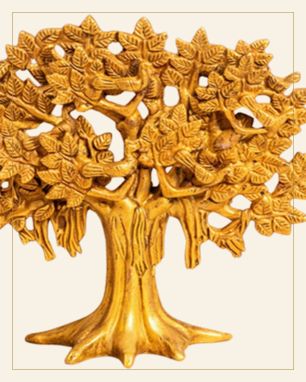 Handcrafted Bell Metal Kalpavriksha Sculpture – Antique  Gold Finish — Saptadhārā detail