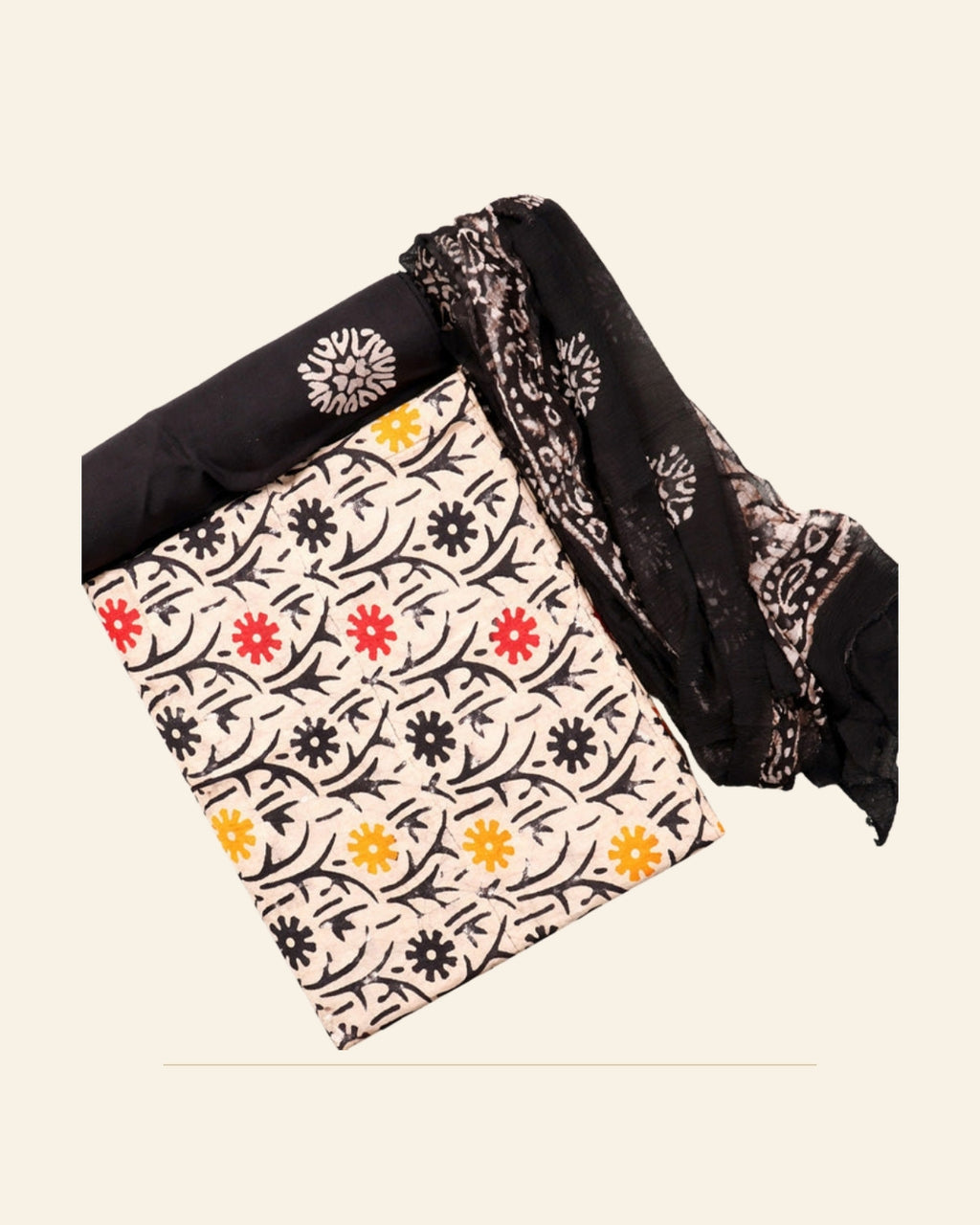Handcrafted Batik Print Unstitched 3-Piece Suit Set — Saptadhārā studio
