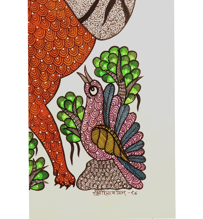 Handcrafted Gond Tiger Painting | Traditional Tribal Folk Art