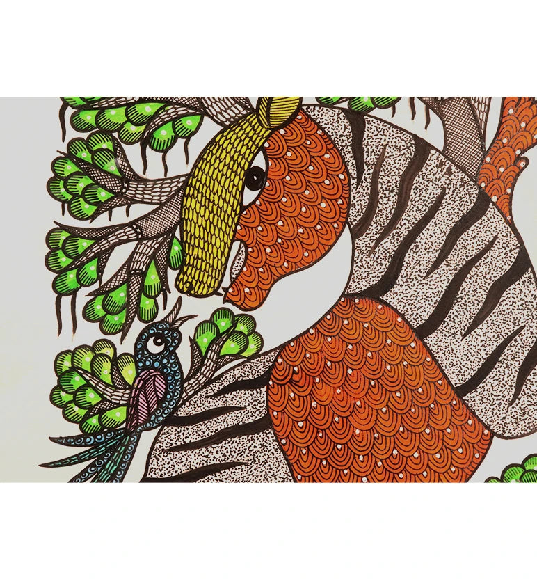 Handcrafted Gond Tiger Painting | Traditional Tribal Folk Art